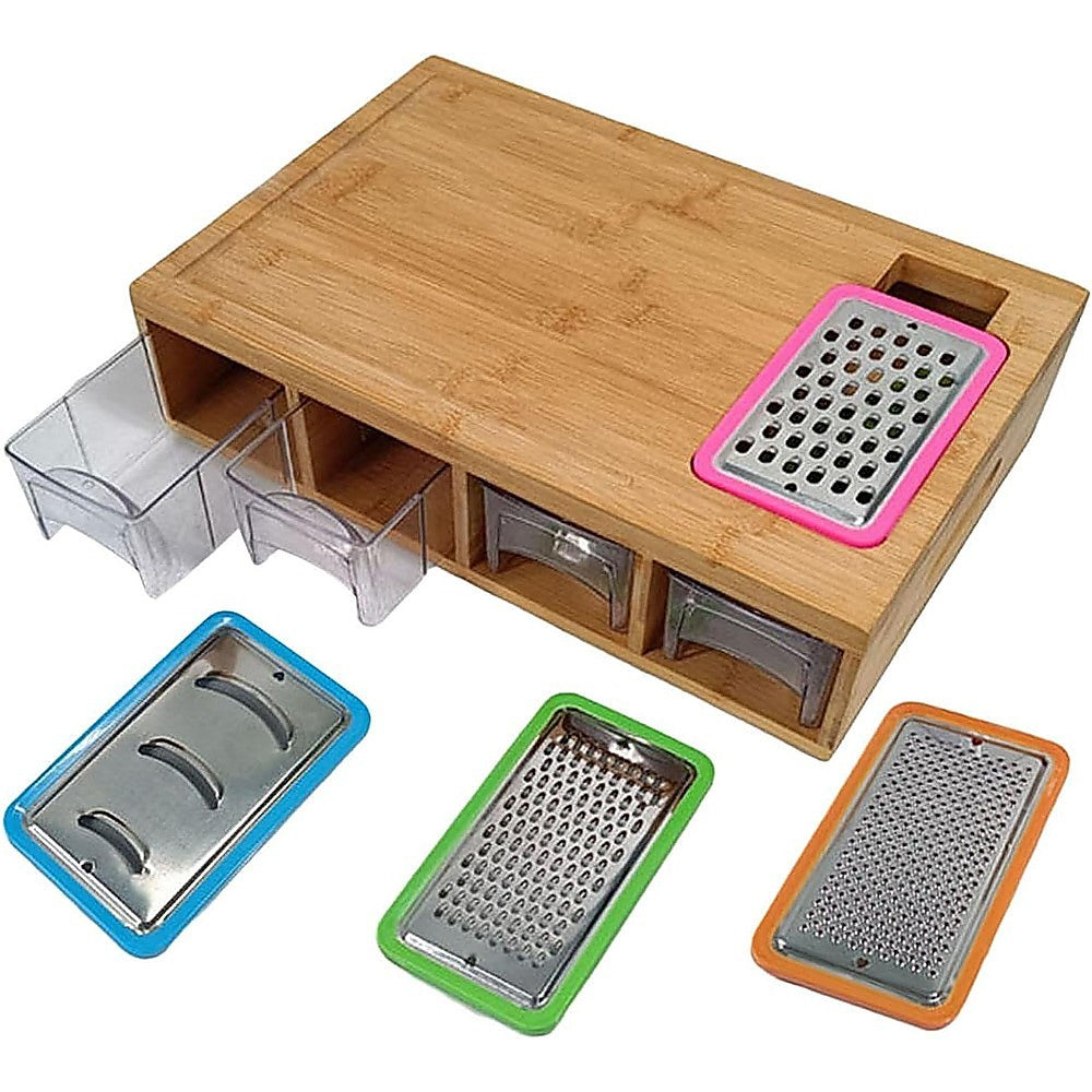Bamboo Cutting Board Set with Graters & Containers – Food Prep Station