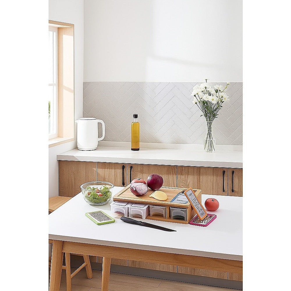 Bamboo Cutting Board Set with Graters & Containers – Food Prep Station