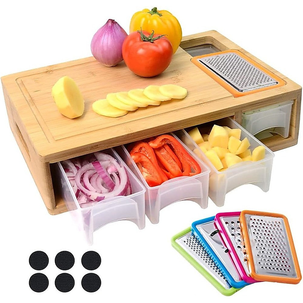 Bamboo Cutting Board Set with Graters & Containers – Food Prep Station
