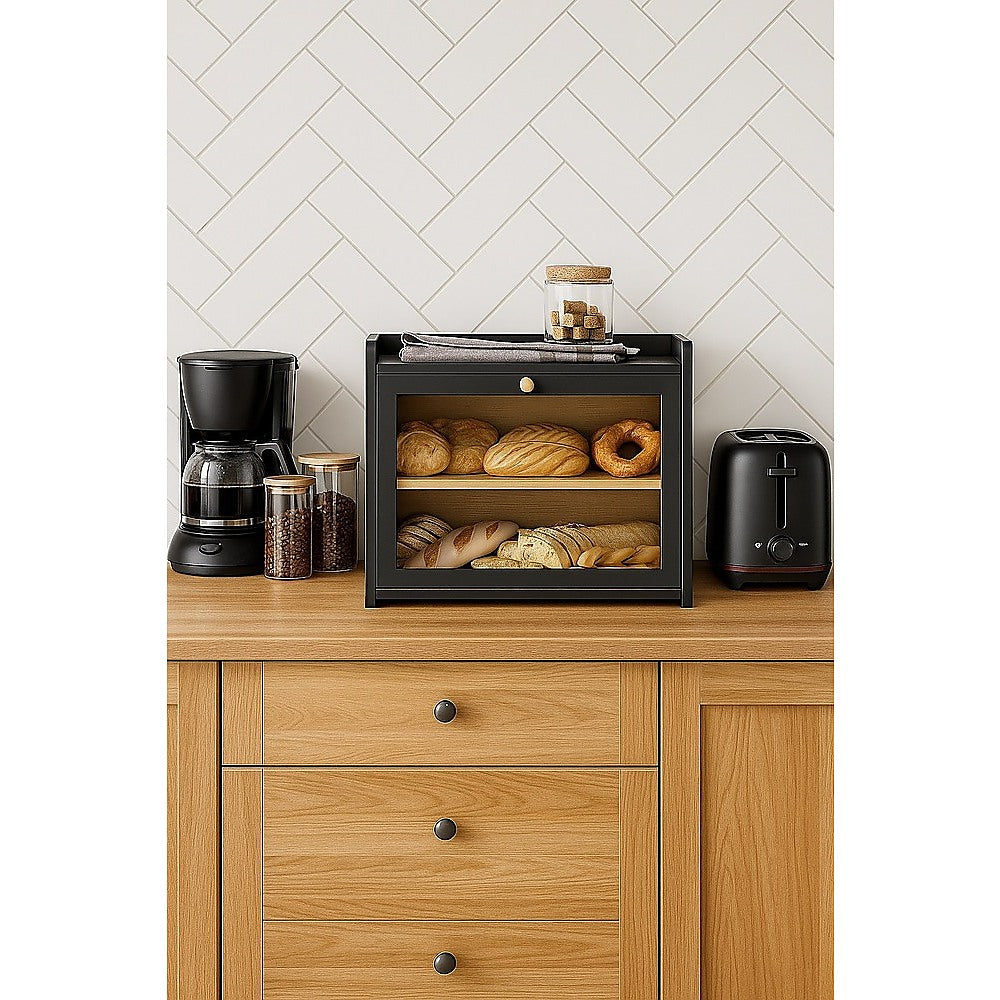 Black Bread Box – Large Kitchen Countertop Bread Storage