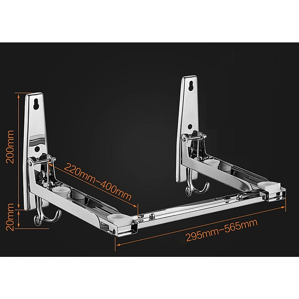 Stainless Steel Microwave Oven Wall Mount Bracket – Adjustable Shelf with Removable Hooks