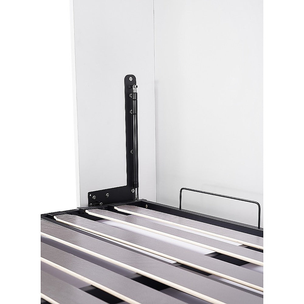 Double Wall Bed in White Gloss – Space Saving Murphy Bed Kit with Silver Door Handle