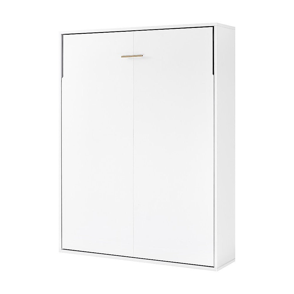 Double Wall Bed in White Gloss – Space Saving Murphy Bed Kit with Silver Door Handle
