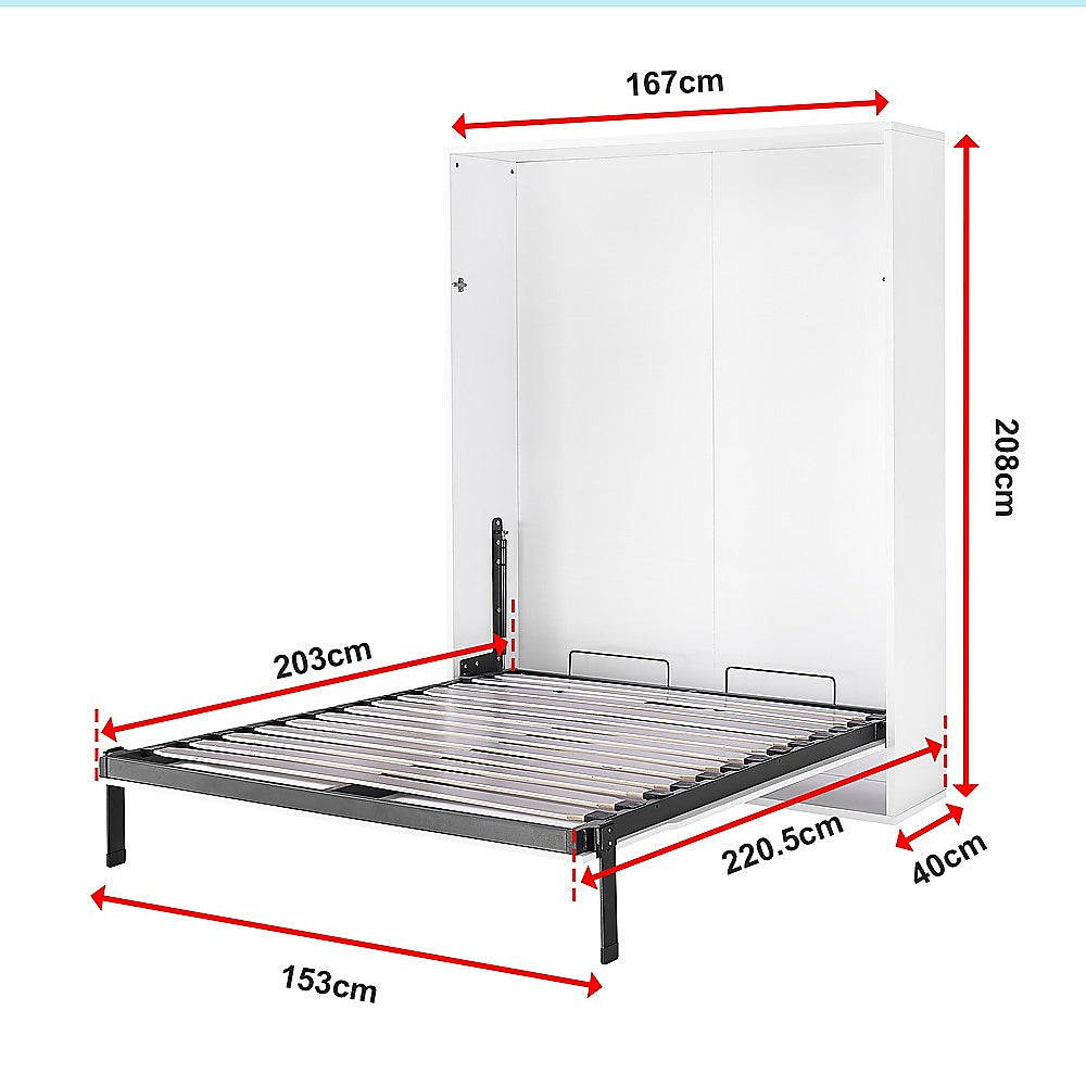 Queen Wall Bed in White Gloss – Space Saving Murphy Bed Kit with Silver Door Handle