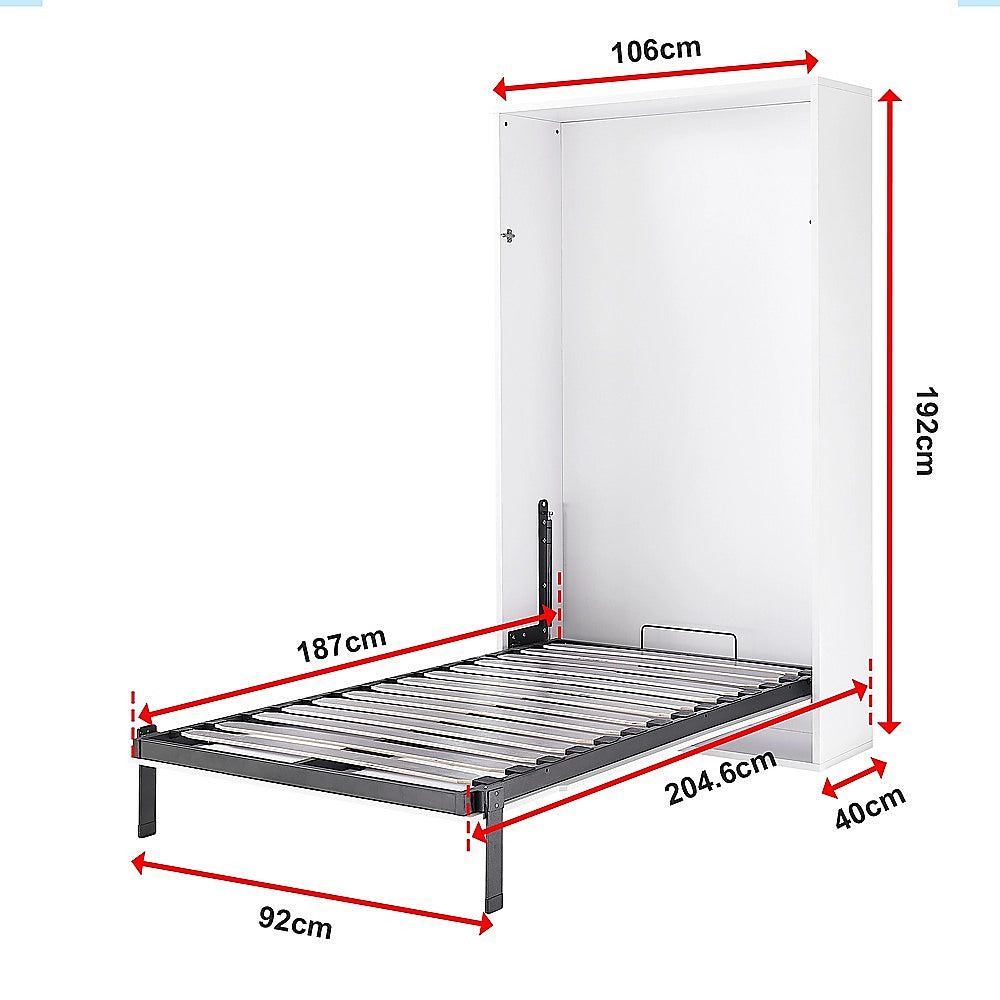 Single Wall Bed in White Gloss – Space Saving Murphy Bed Kit with Gold Door Handle