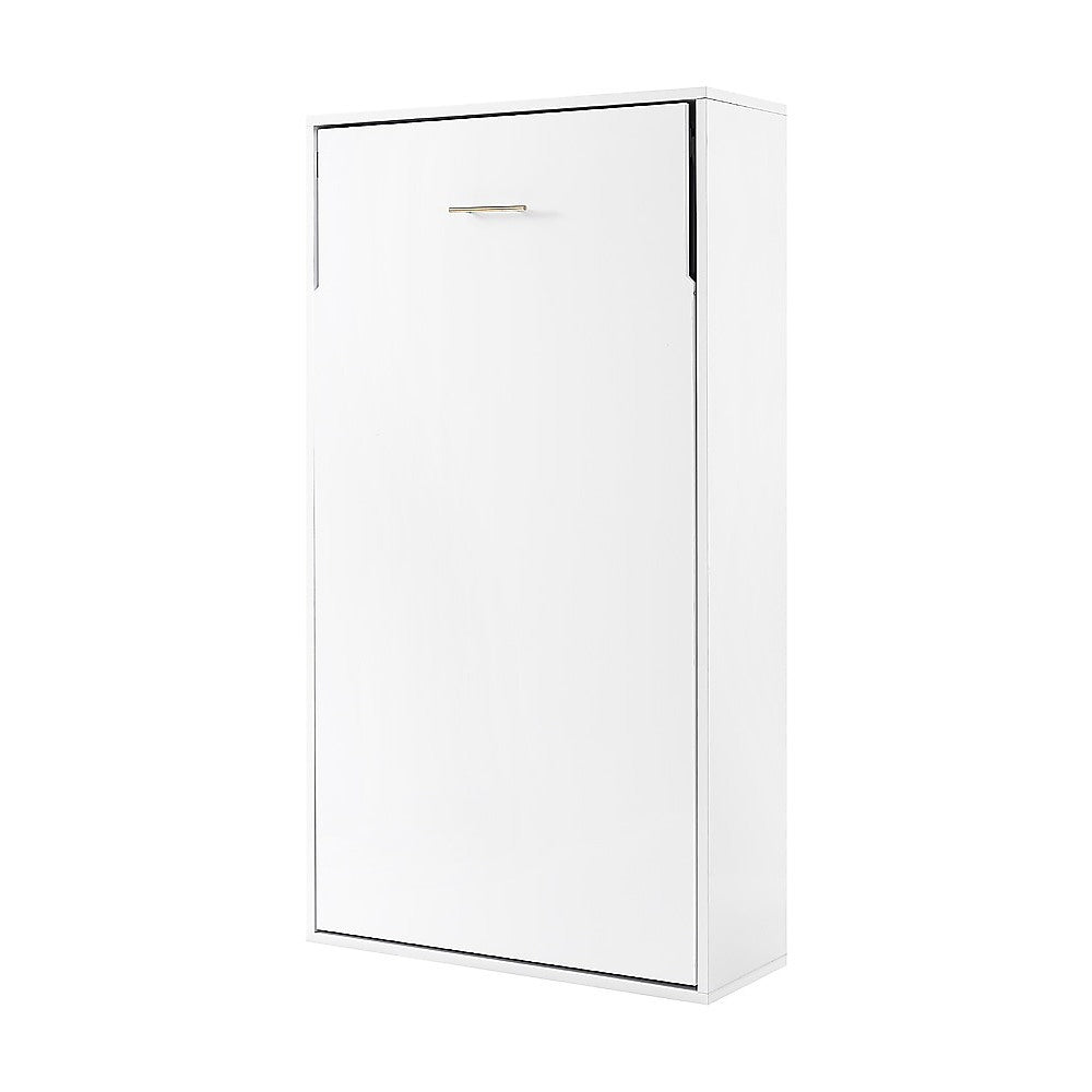 Single Wall Bed in White – Space Saving Murphy Bed Kit with Silver Door Handle
