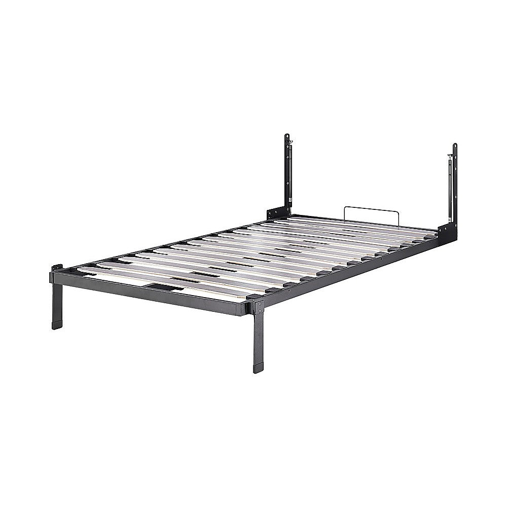 King-single Wall Bed in White Gloss – Space Saving Murphy Bed Kit with Black Door Handle