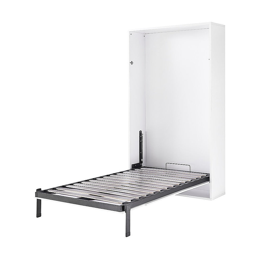 King-single Wall Bed in White Gloss – Space Saving Murphy Bed Kit with Black Door Handle
