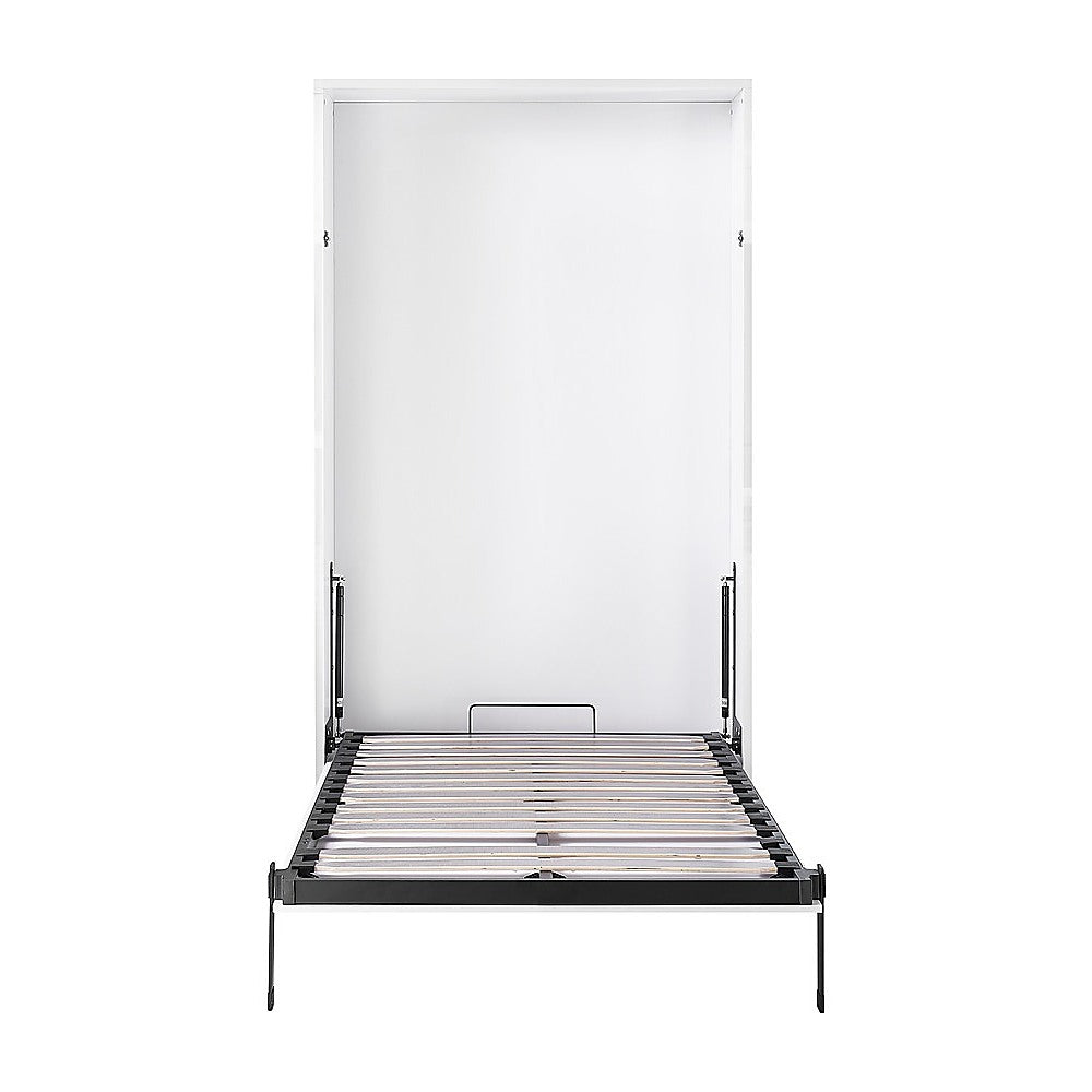 King-single Wall Bed in White Gloss – Space Saving Murphy Bed Kit with Black Door Handle