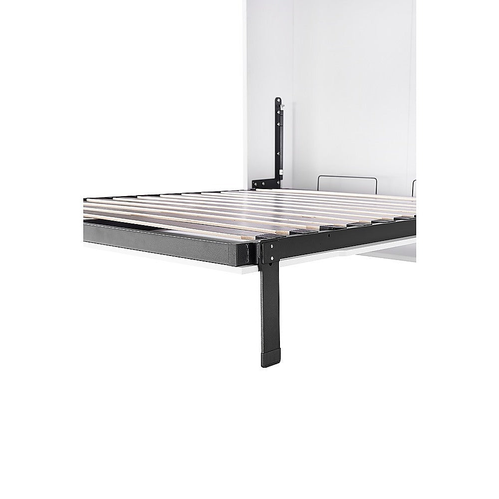 King-single Wall Bed in White Gloss – Space Saving Murphy Bed Kit with Gold Door Handle