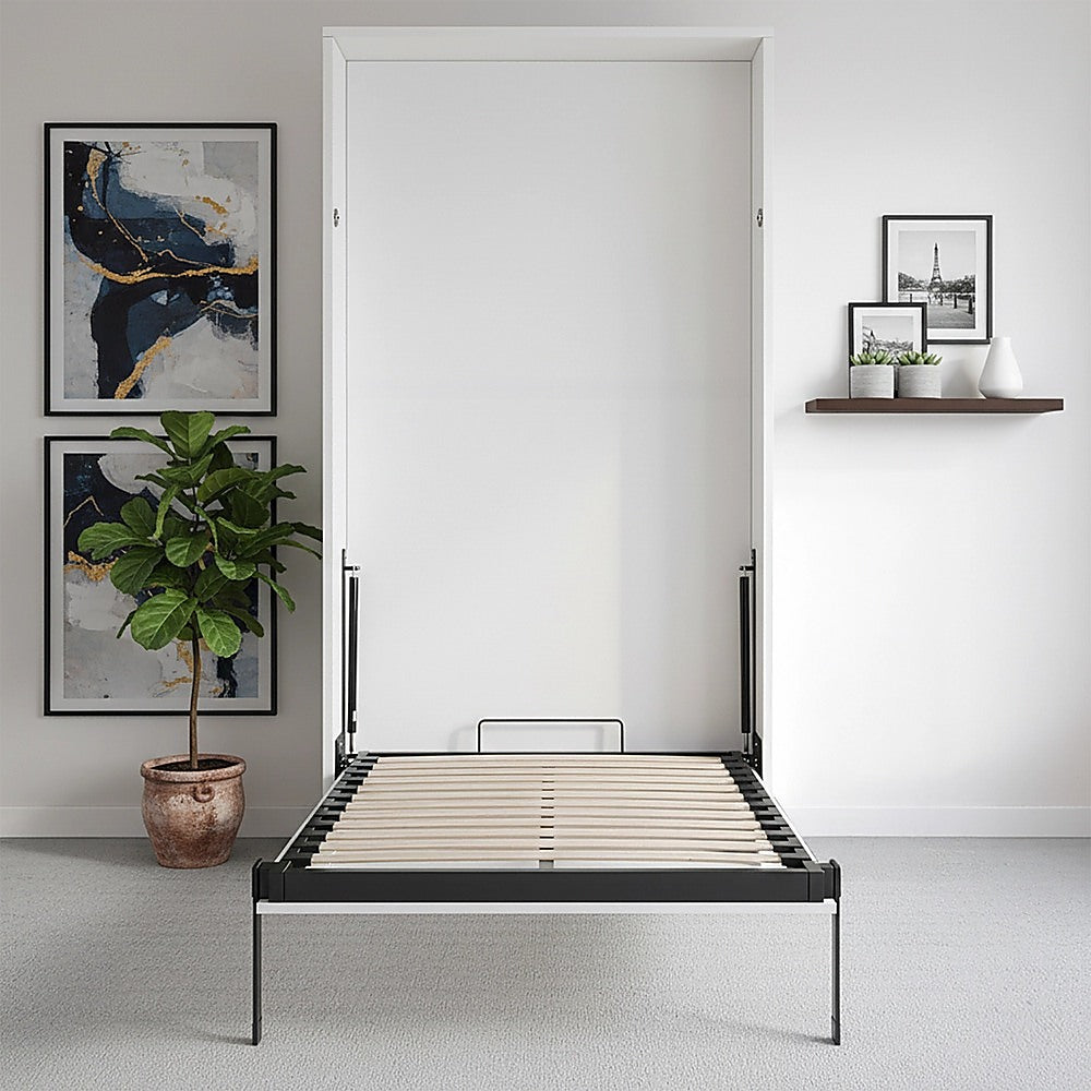 King-single Wall Bed in White – Space Saving Murphy Bed Kit with Gold Door Handle