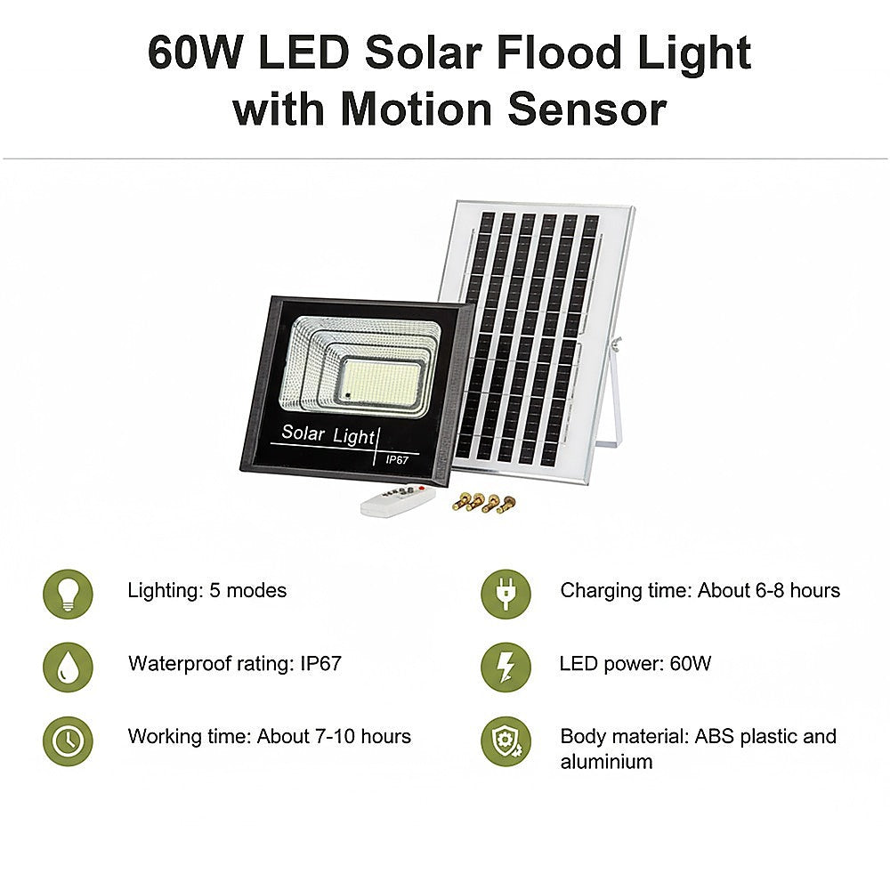 60W LED Solar Flood Light with Motion Sensor – Outdoor Security Lighting