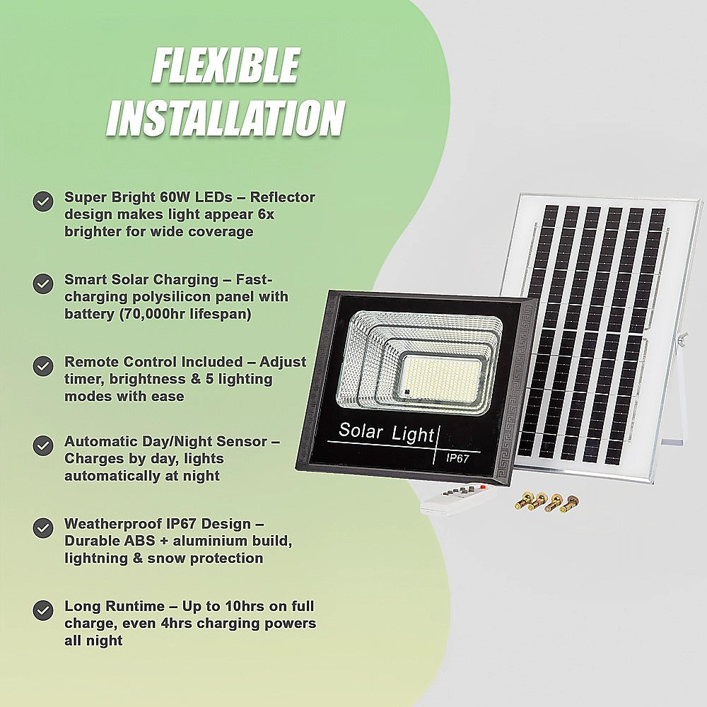 60W LED Solar Flood Light with Motion Sensor – Outdoor Security Lighting