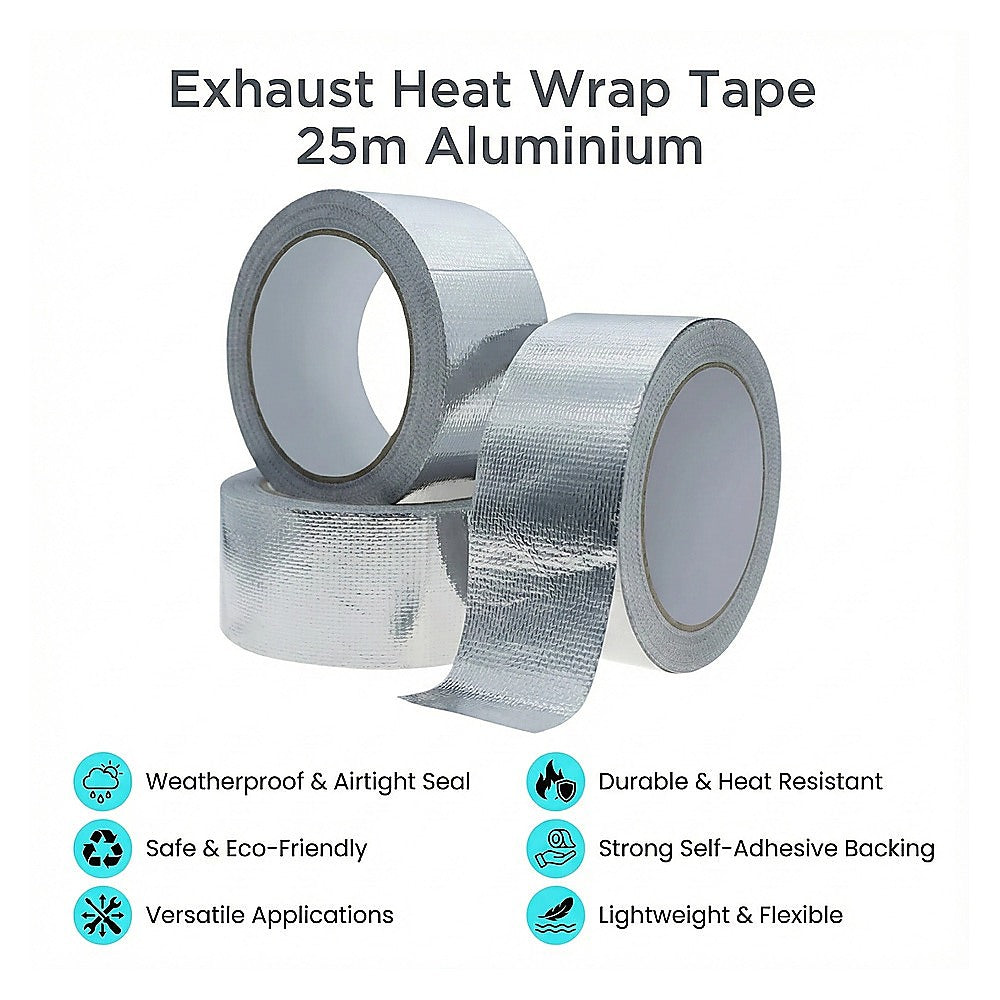 Exhaust Heat Wrap Tape 25m Aluminium – Car Pipe Insulation & Heat Shield