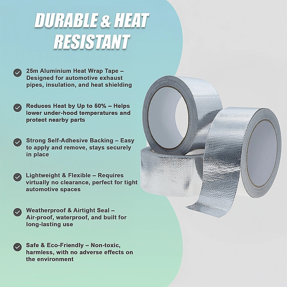 Exhaust Heat Wrap Tape 25m Aluminium – Car Pipe Insulation & Heat Shield