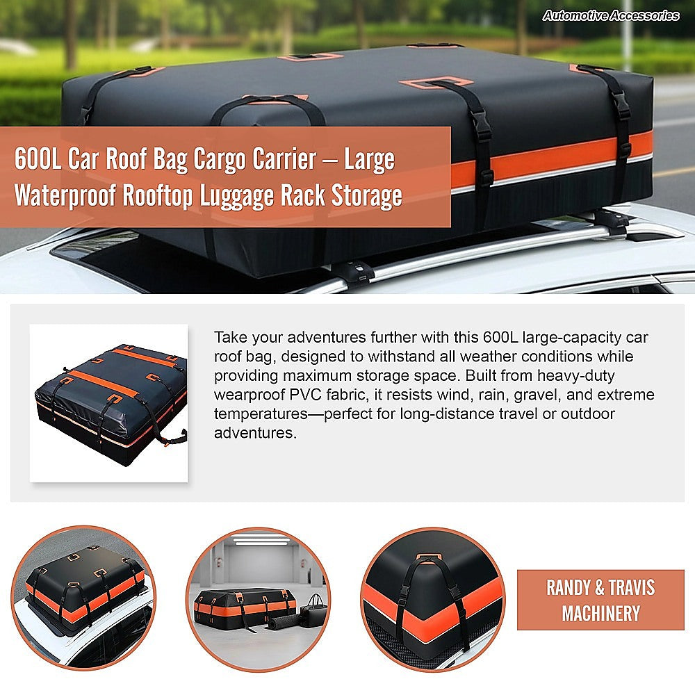 600L Car Roof Bag Cargo Carrier – Large Waterproof Rooftop Luggage Rack Storage