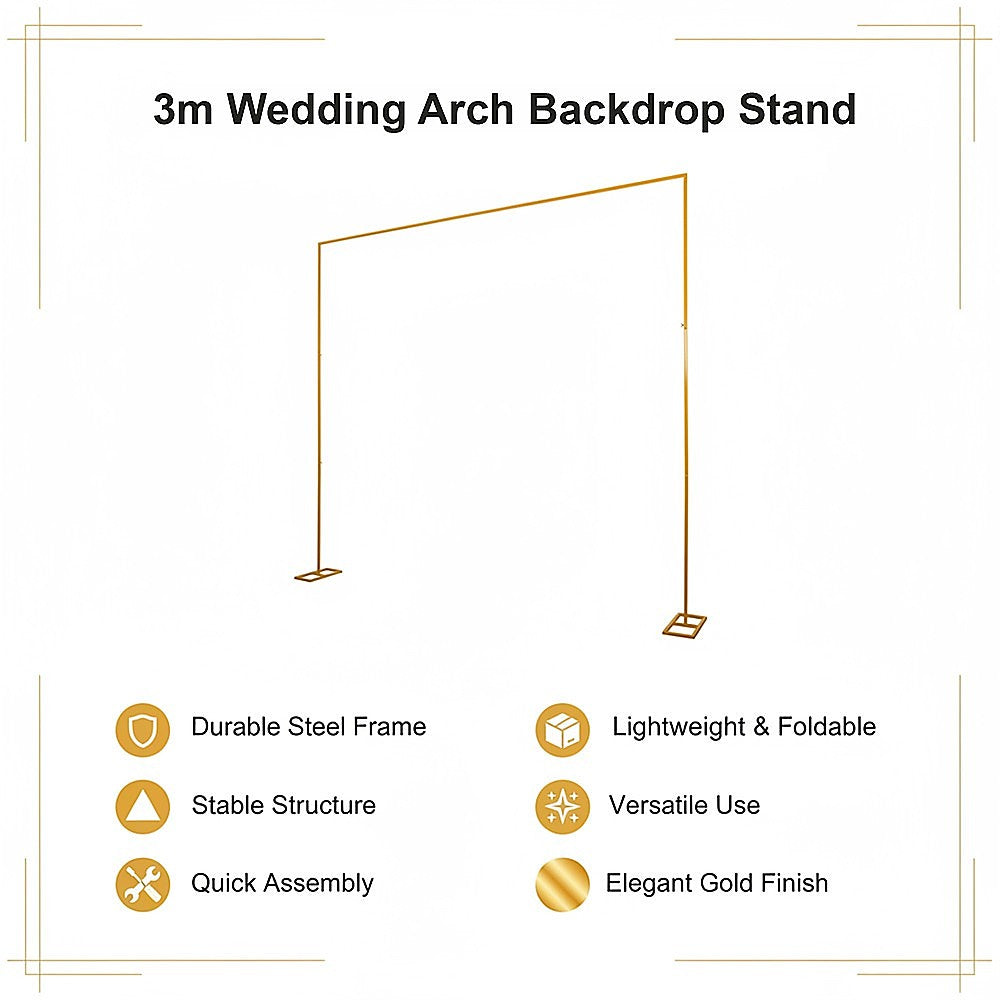 3m Wedding Arch Backdrop Stand – Square Metal Frame for Balloons & Flowers