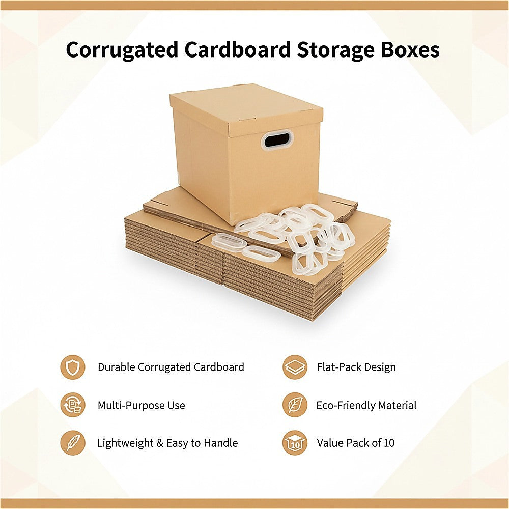 10Pcs Corrugated Cardboard Storage Boxes – Multi-Purpose Organising Cartons
