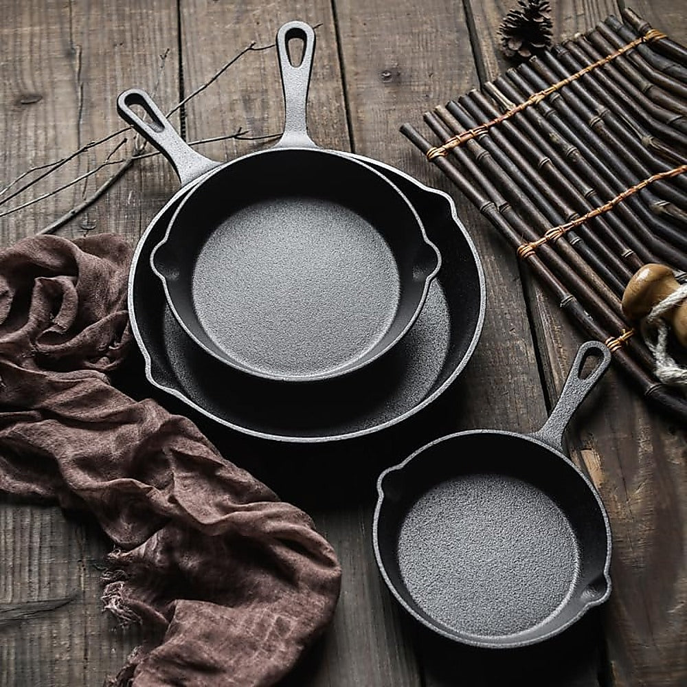 Chef Cast Iron Frying Pan Set – 3PCS Skillet, Grill & Oven Cookware for Home Cooking