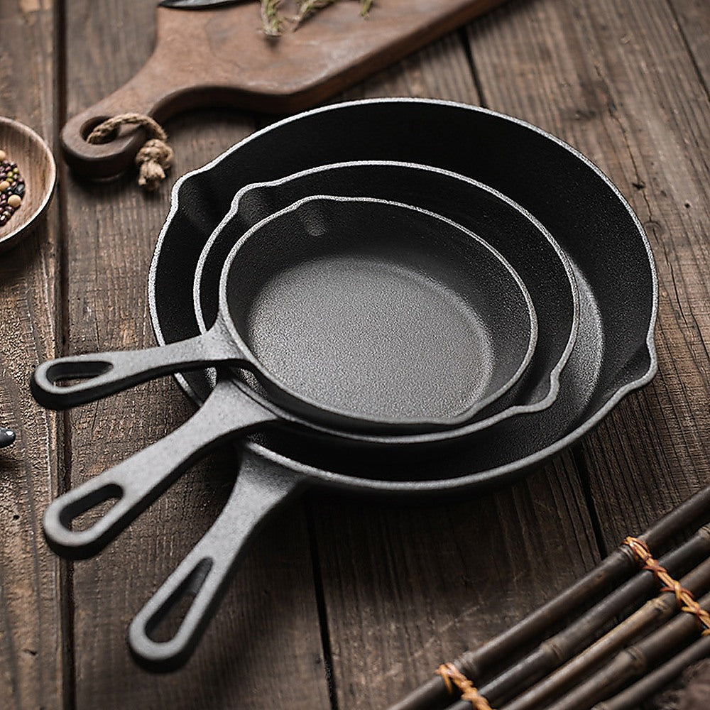 Chef Cast Iron Frying Pan Set – 3PCS Skillet, Grill & Oven Cookware for Home Cooking
