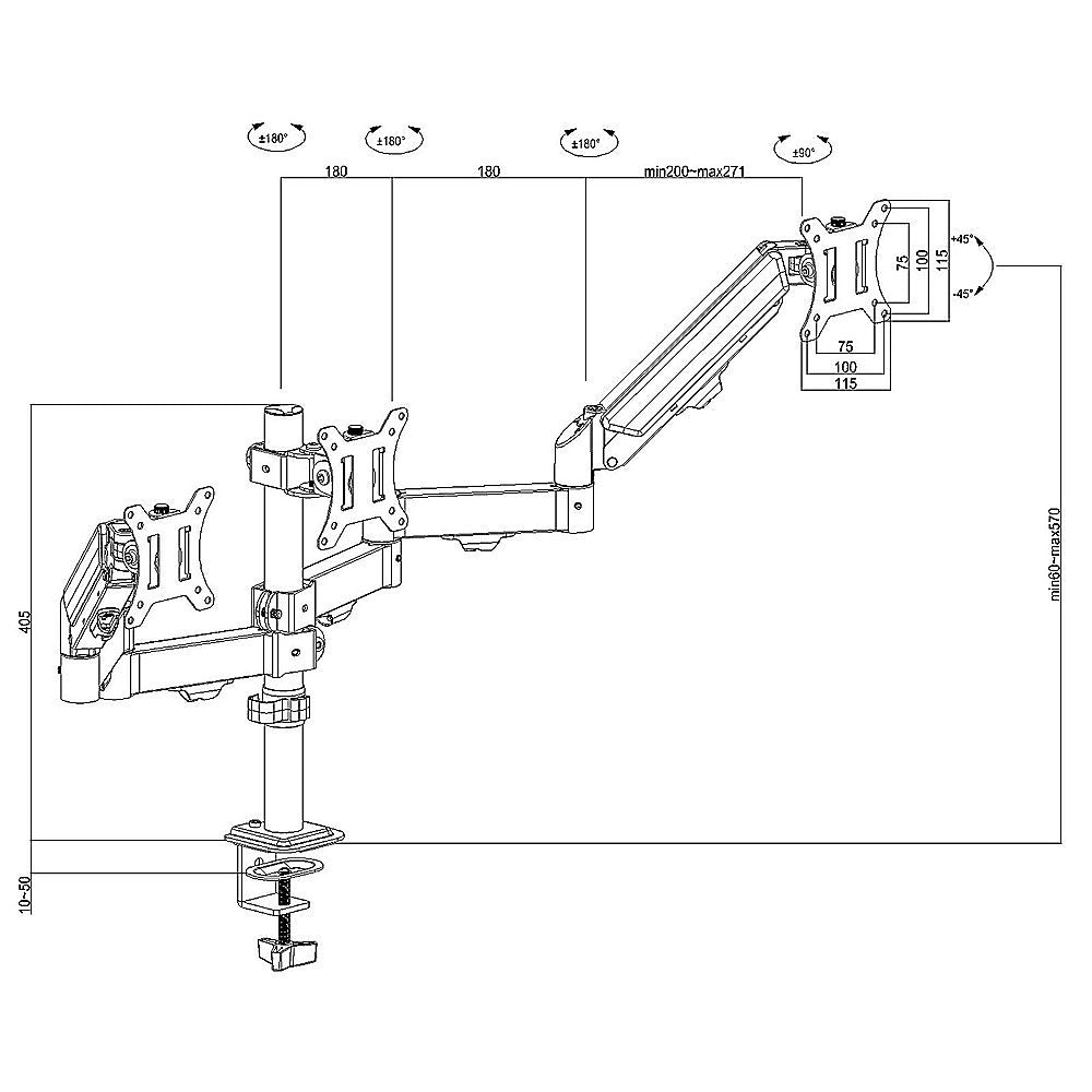 Triple Monitor Mount Stand – Desk Clamp with 3 Adjustable Arms for Multi-Screen Setup