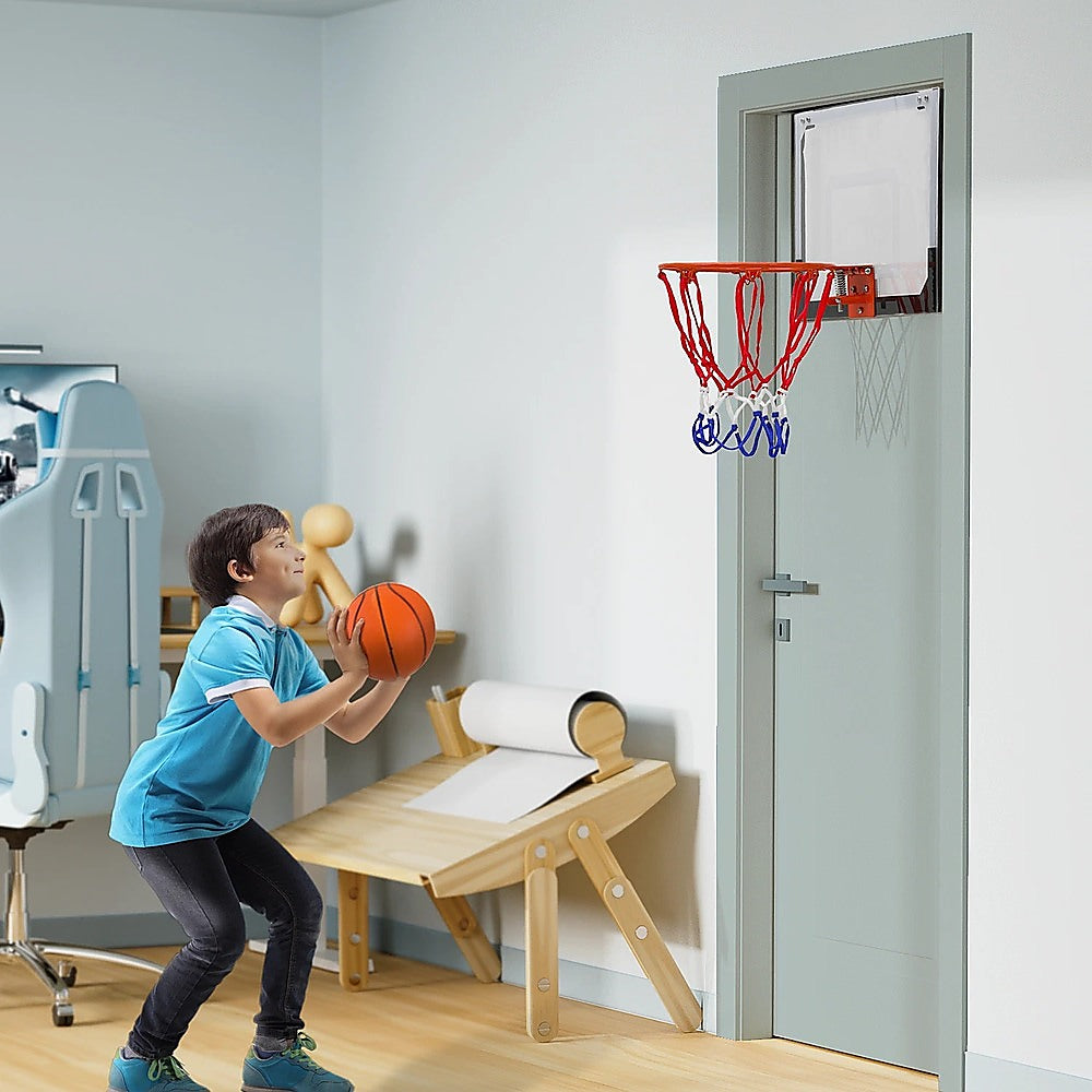 Indoor Mini Basketball Hoop Set – Door Mounted Backboard Kit with Ring & Ball