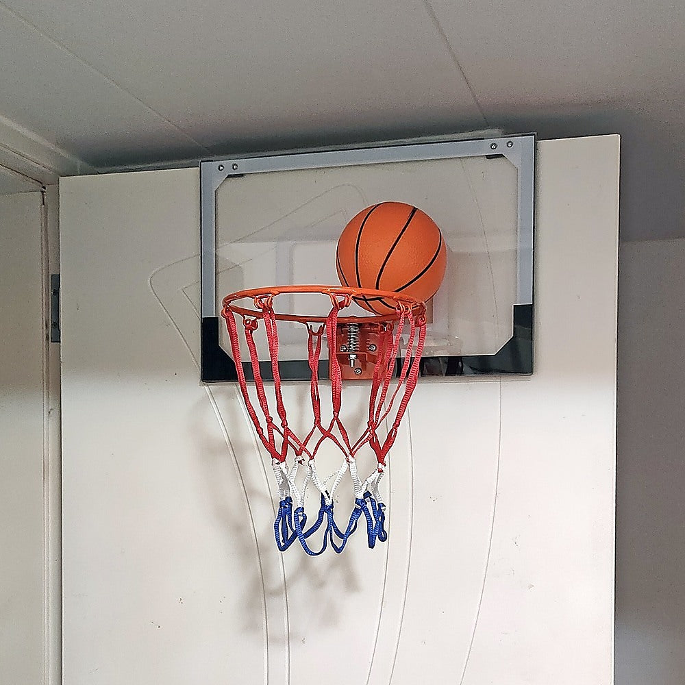 Indoor Mini Basketball Hoop Set – Door Mounted Backboard Kit with Ring & Ball