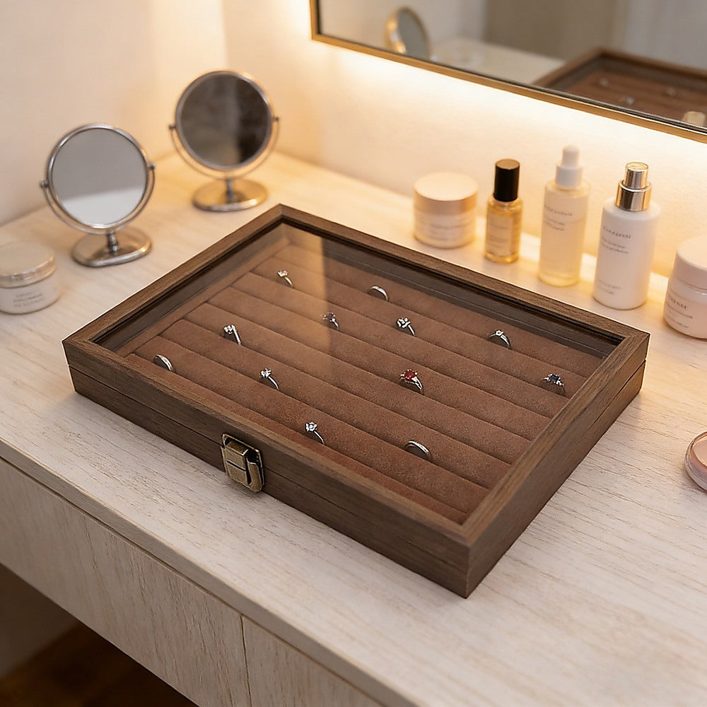 Wooden Jewellery Storage Box – Organiser Case for Rings, Earrings & Accessories