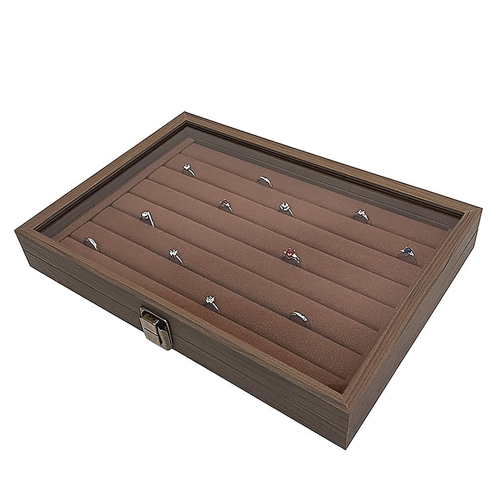 Wooden Jewellery Storage Box – Organiser Case for Rings, Earrings & Accessories