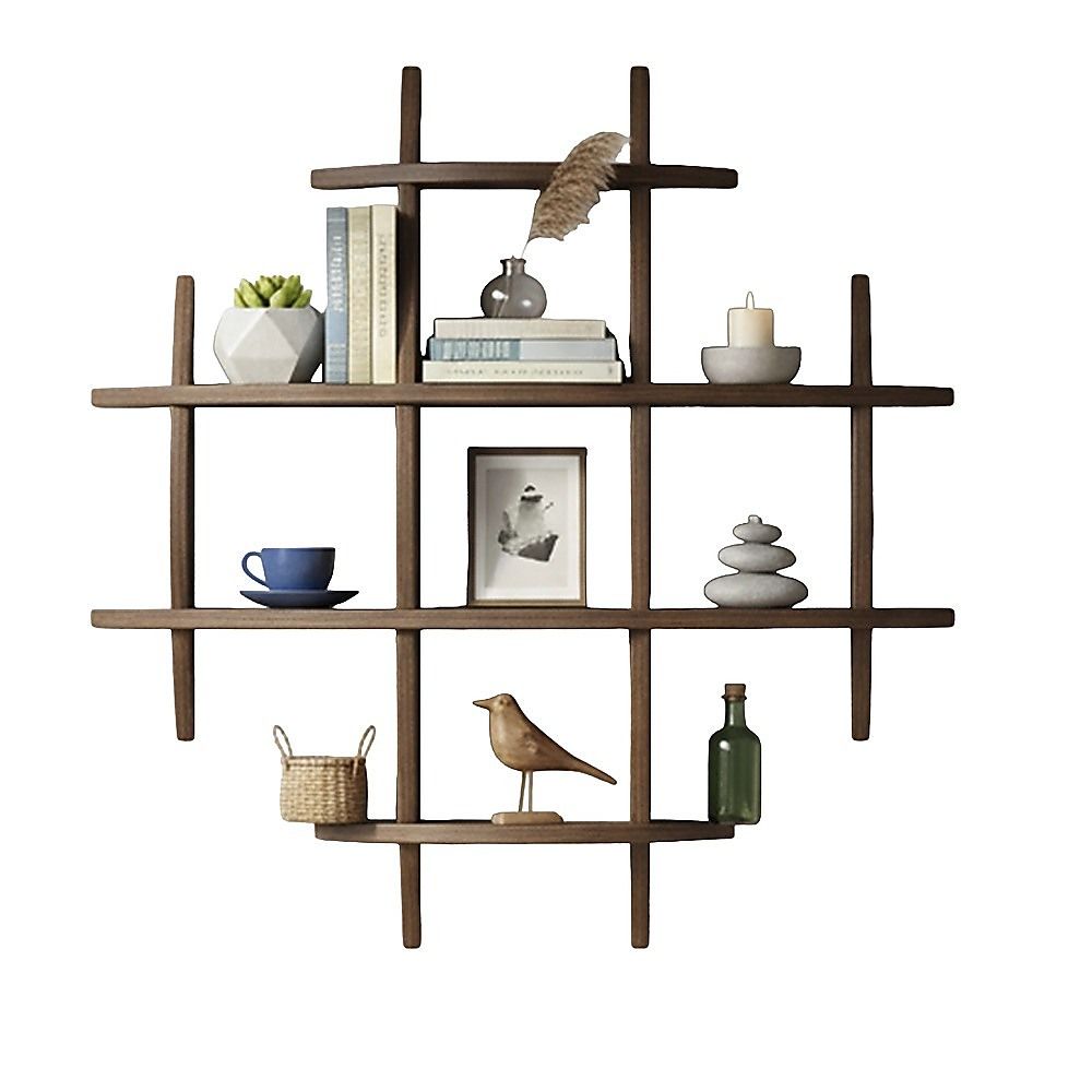 90x90cm Solid Wood Wall Mounted Display Shelf Antique Style Decor