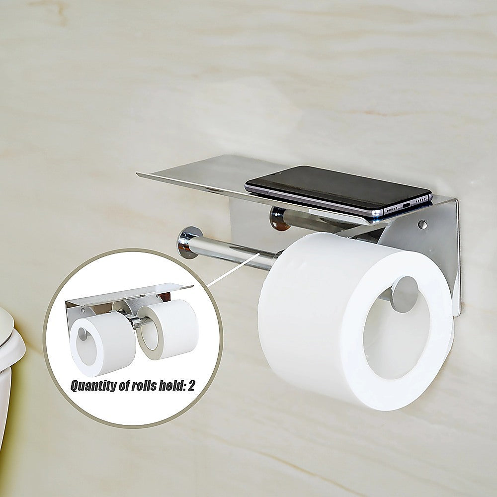Double Toilet Paper Holder with Shelf Wall Mounted Bathroom Storage