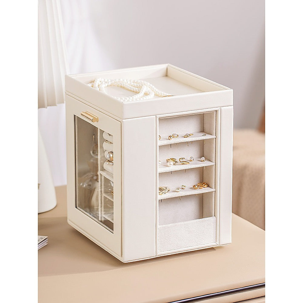 Rotating Organiser Box with Mirror Jewellery Storage for Dressing Table