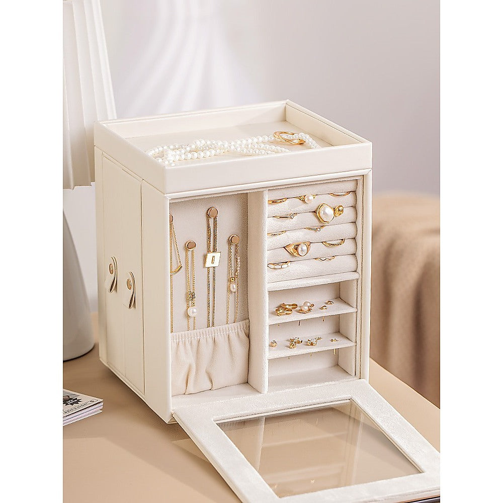 Rotating Organiser Box with Mirror Jewellery Storage for Dressing Table