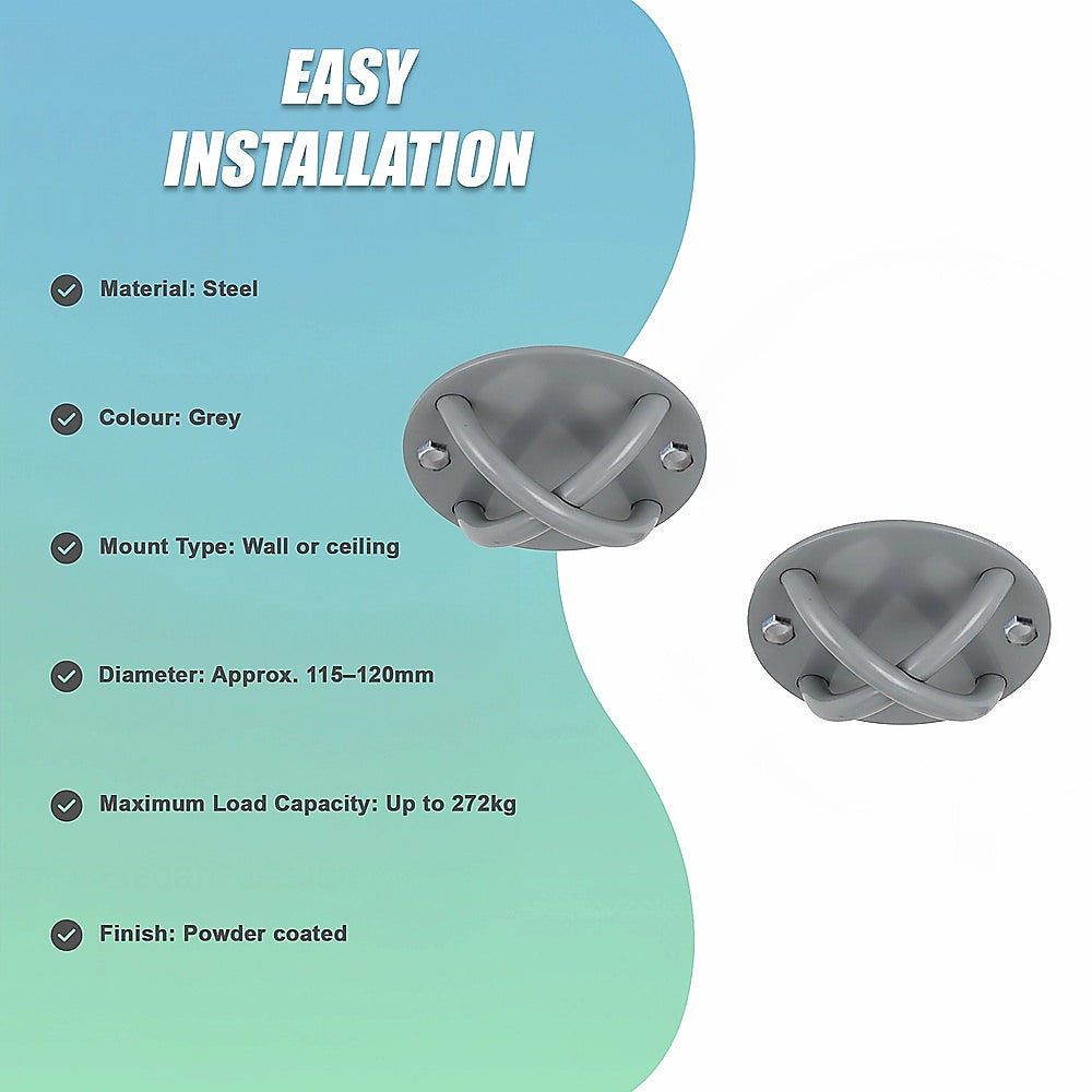 Pair of Grey Wall Anchor Mounts for Battle Ropes and Suspension