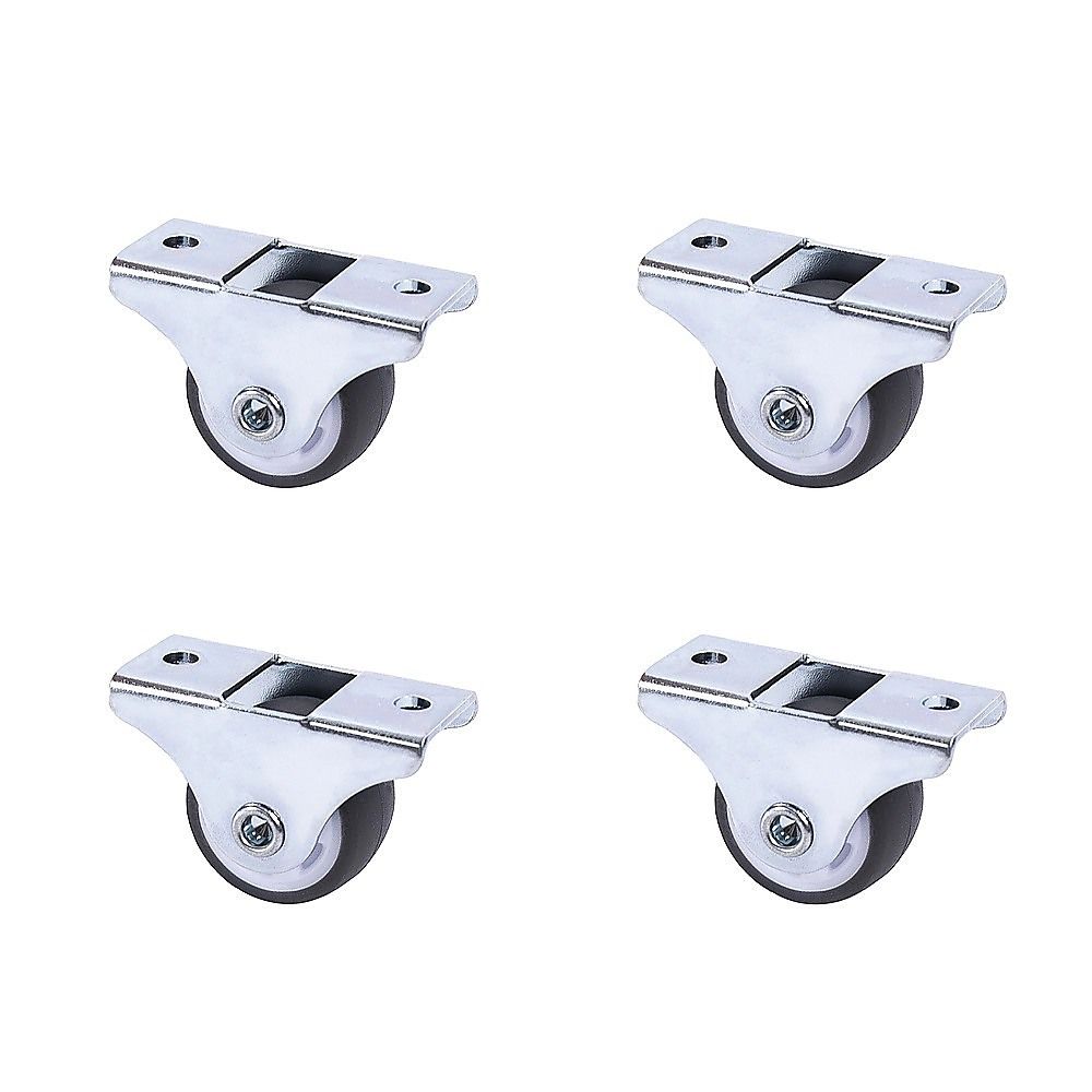 Mini Fixed Caster Wheels Rubber Low Profile Set 4