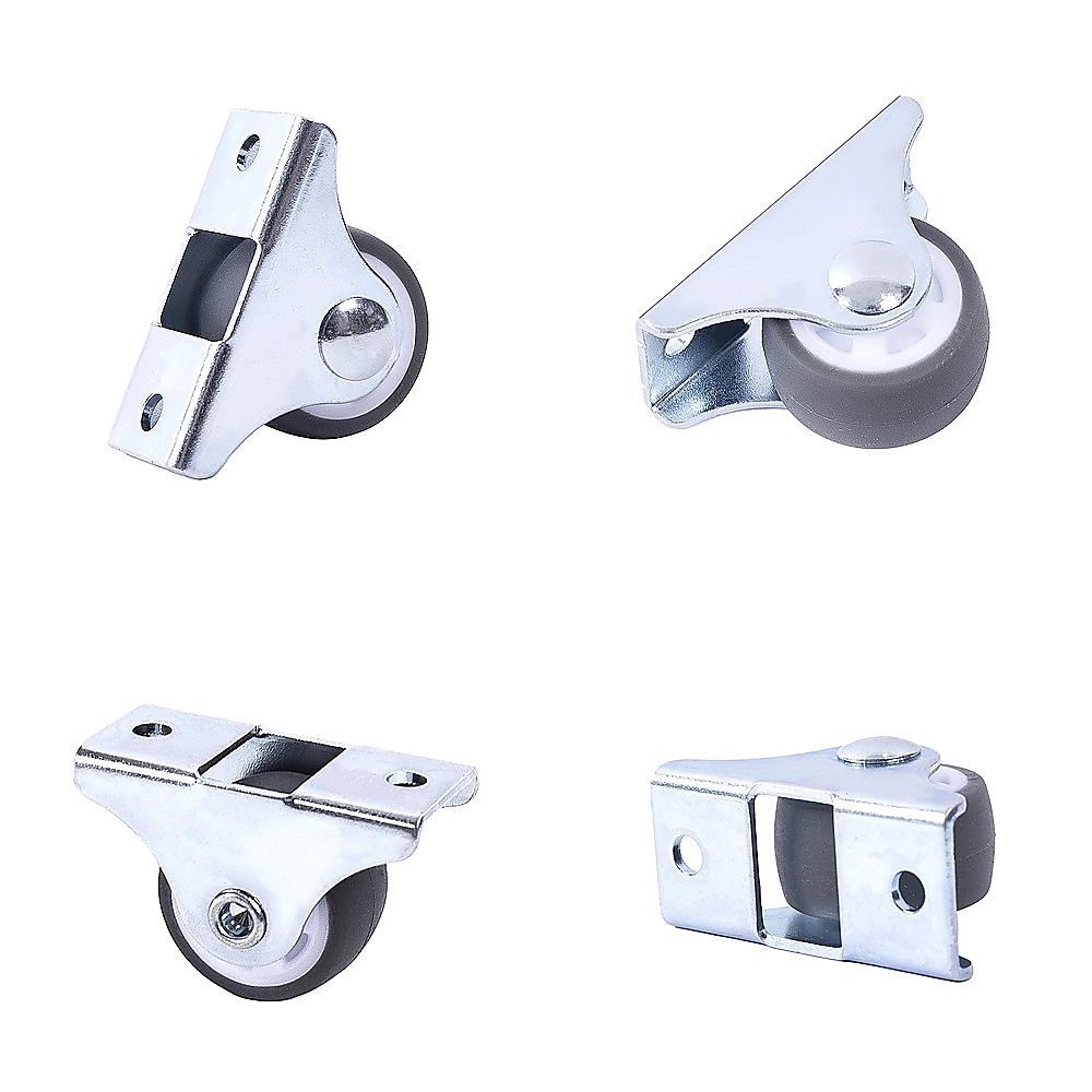 Mini Fixed Caster Wheels Rubber Low Profile Set 4