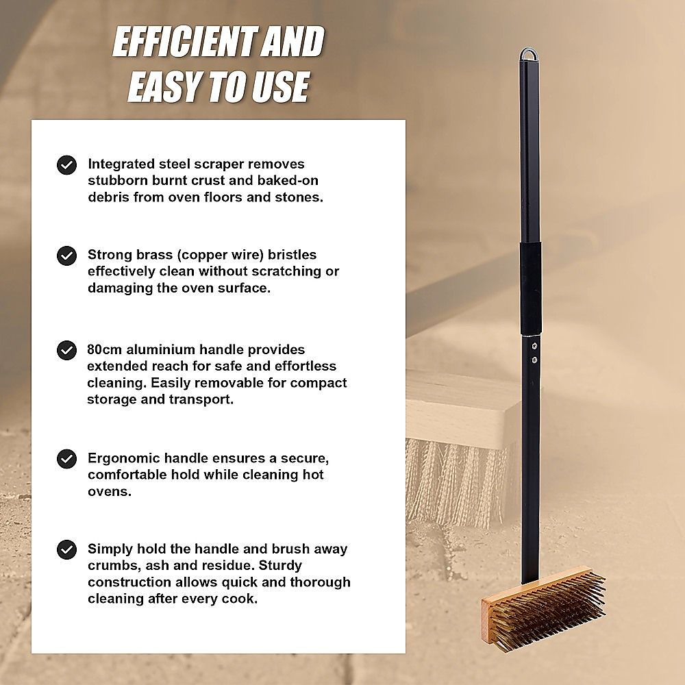 80cm Heavy Duty Pizza Oven Brush with Steel Scraper