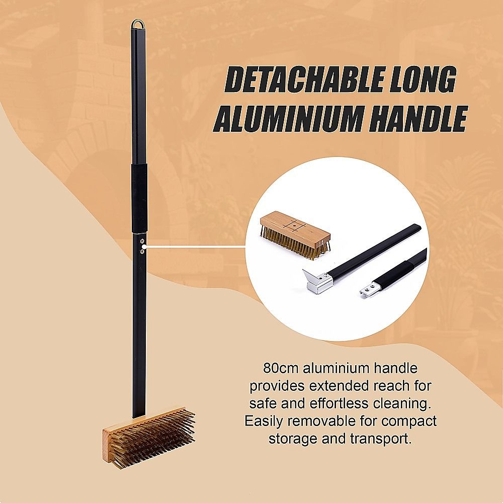 80cm Heavy Duty Pizza Oven Brush with Steel Scraper