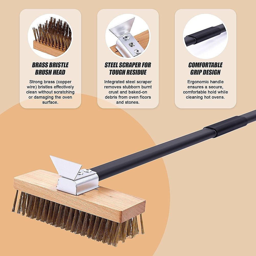 80cm Heavy Duty Pizza Oven Brush with Steel Scraper