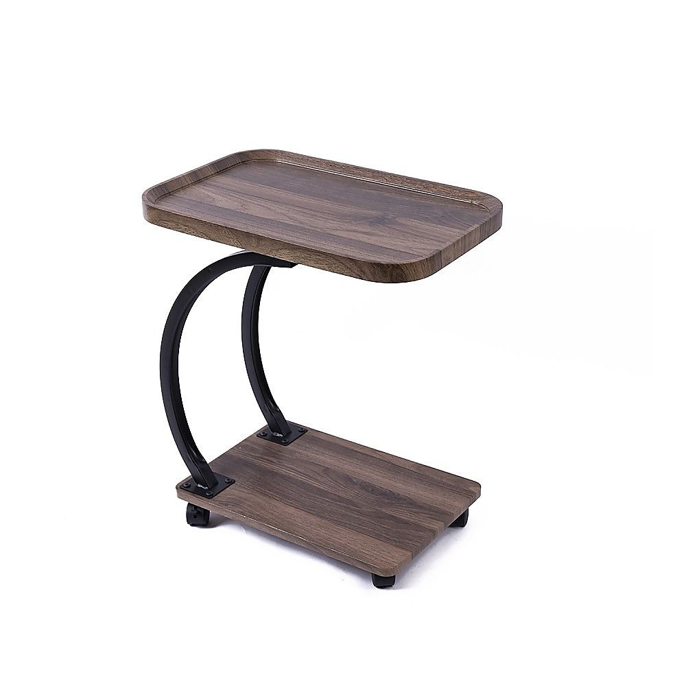C-Shaped Corner End Table with Wheels Sofa Side
