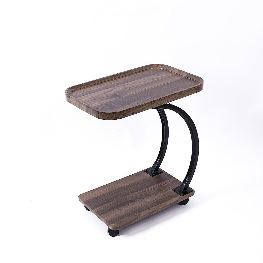C-Shaped Corner End Table with Wheels Sofa Side