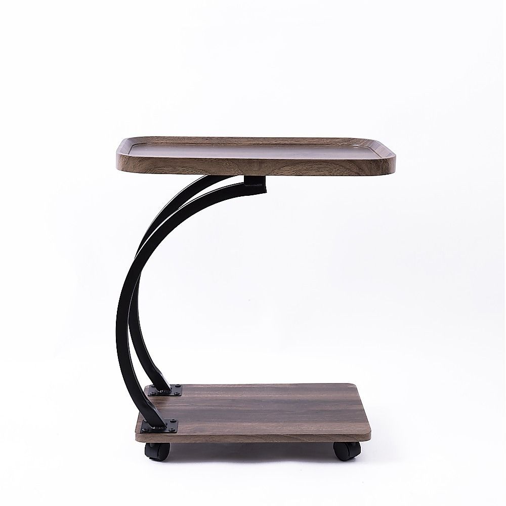 C-Shaped Corner End Table with Wheels Sofa Side