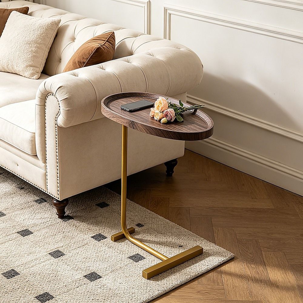 Modern Oval Side Table Gold Base Sofa End Table