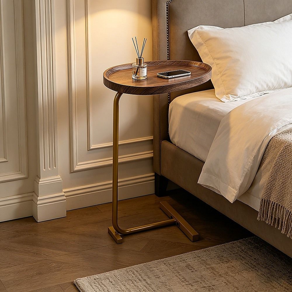 Modern Oval Side Table Gold Base Sofa End Table