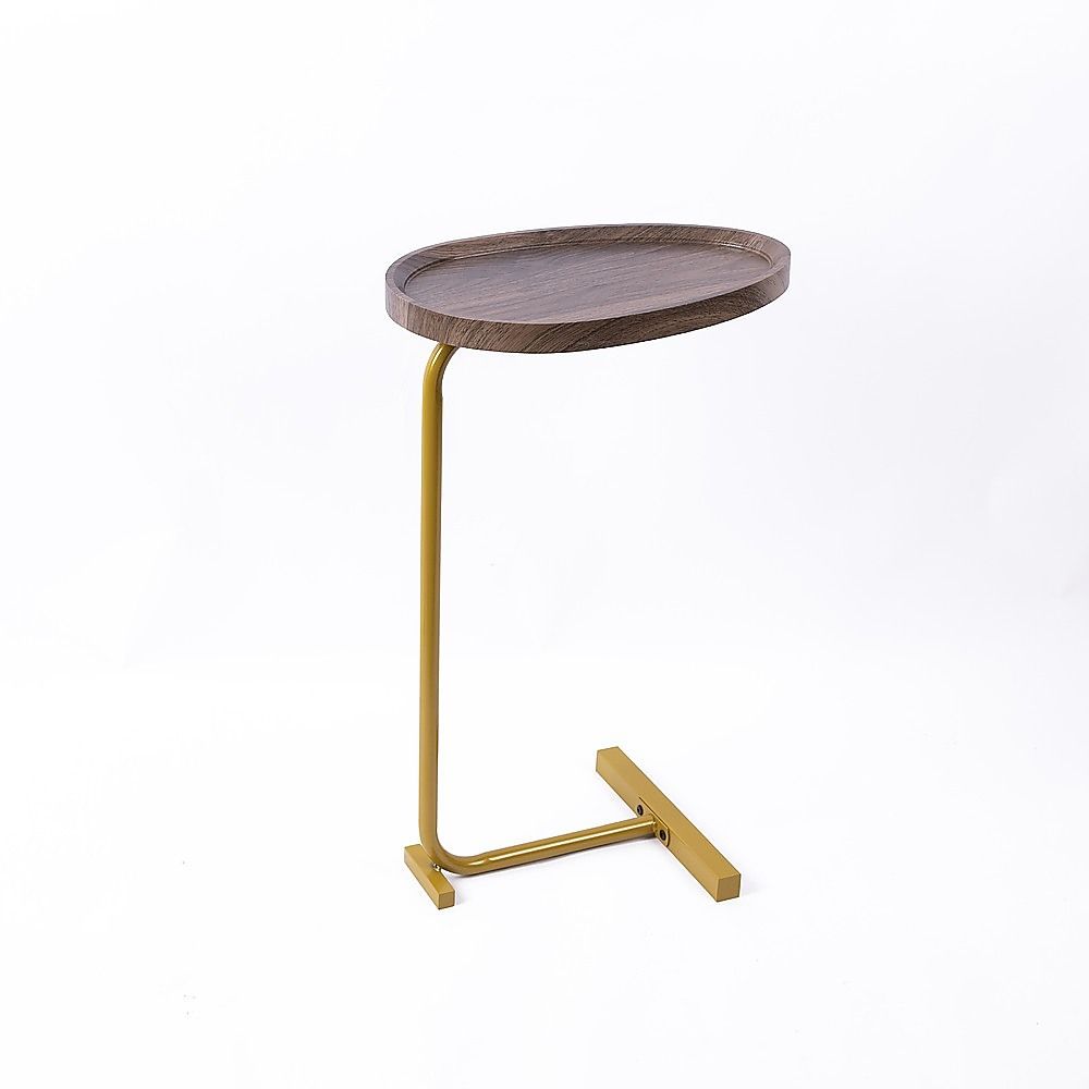 Modern Oval Side Table Gold Base Sofa End Table