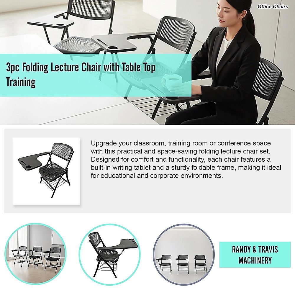 3pc Folding Lecture Chair with Table Top Training