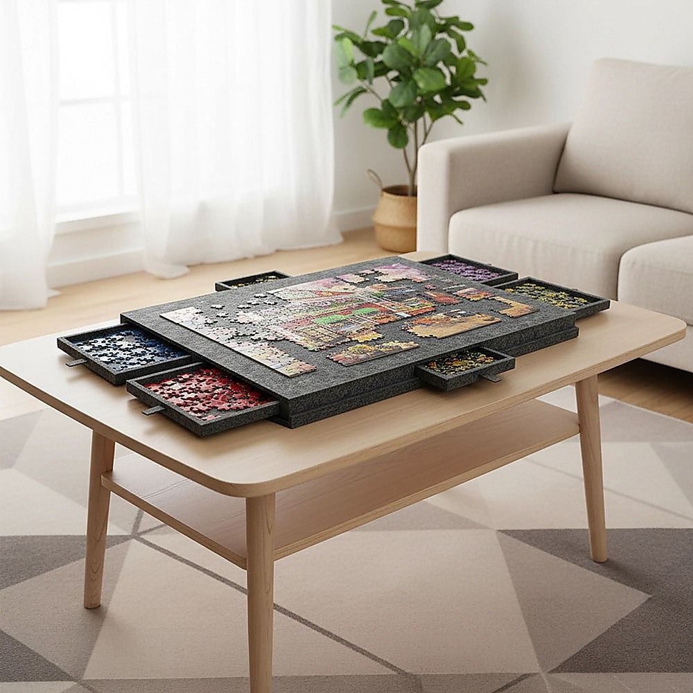 1000 Piece Felt Jigsaw Puzzle Board with 6 Drawers Portable Table