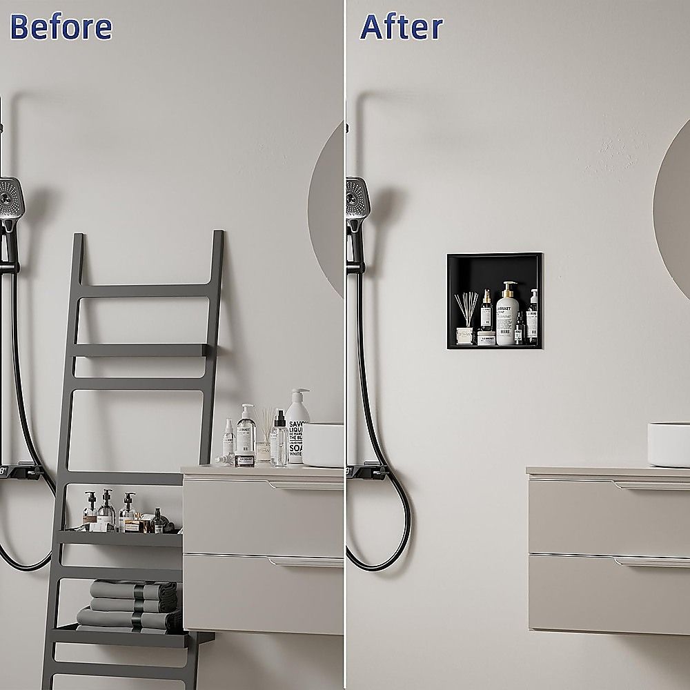 Stainless Steel Shower Niche 32x32cm Double Shelf Insert Wall Recessed