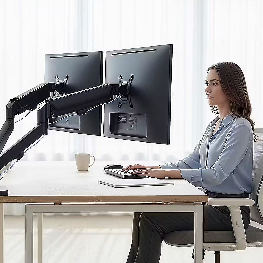 Dual Arm Monitor Desk Mount Bracket Spring Assisted 17–32 Inch Full Motion