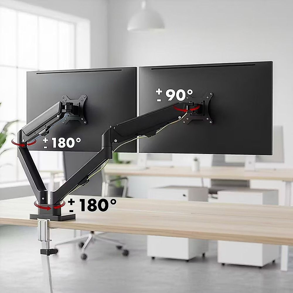 Dual Arm Monitor Desk Mount Bracket Spring Assisted 17–32 Inch Full Motion